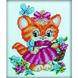 С027 Набор для вышивания РТО "Котёнок с бабочками"