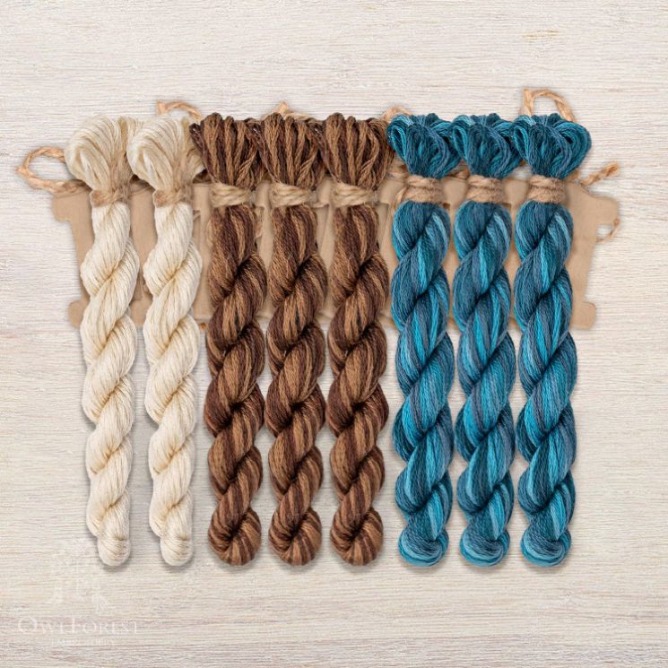 Набор ниток OwlForest для схем «Индейские мотивы» (DMC) 3 цвета «Цапля» 32 каунт в 2 нити НМул-ИМЦ169-3322-3 