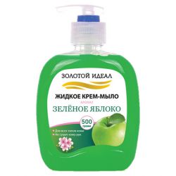 Мыло-крем жидкое 500 г ЗОЛОТОЙ ИДЕАЛ "Зеленое яблоко" дозатор, 606413