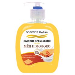 Мыло-крем жидкое 500 г ЗОЛОТОЙ ИДЕАЛ "Мед и молоко", дозатор, 606787