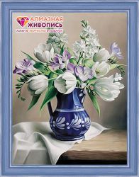 АЖ-1503 Картина стразами Алмазная живопись "Белые тюльпаны" 