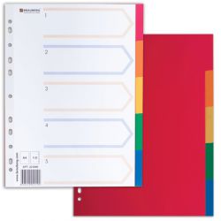 Разделитель пластиковый BRAUBERG, А4, 5 листов, по цветам, оглавление, Китай, 221846