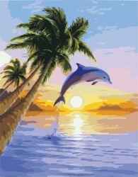 PK 38073 Картина по номерам Paintboy "Дельфин и пальмы"