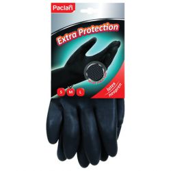 Перчатки хозяйственные неопреновые, хлопчатобумажное напыление, размер L (большой), черные, PACLAN "Extra Protection", 407750