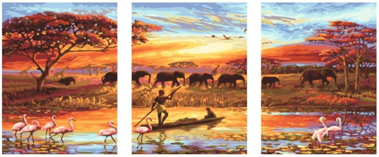 Картина по номерам Paintboy "Яркая Африка" триптих KX-0066 